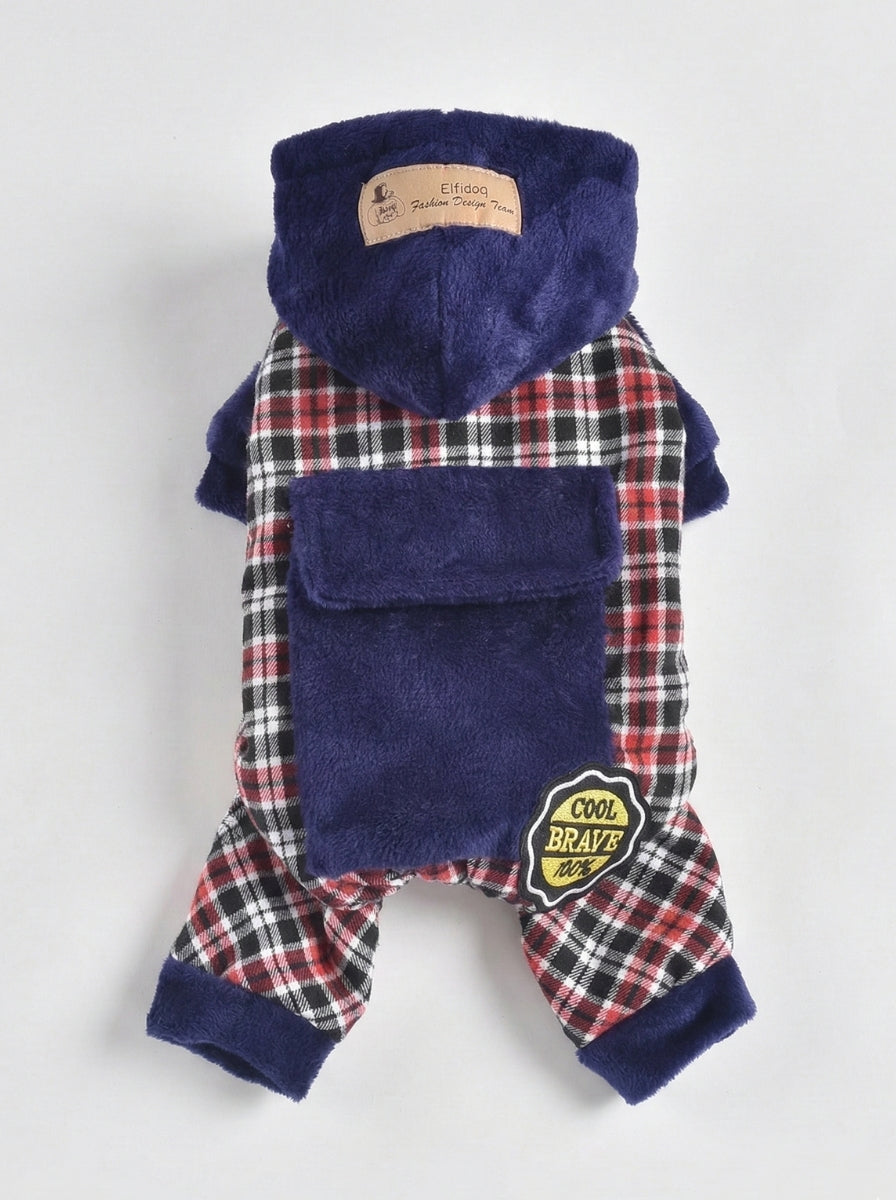 Male Dog Clothes Plaid Hoodie | Jumpsuit