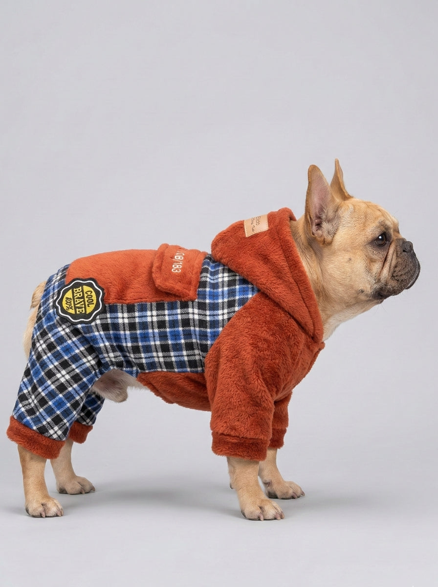 Male Dog Clothes Plaid Hoodie | Jumpsuit