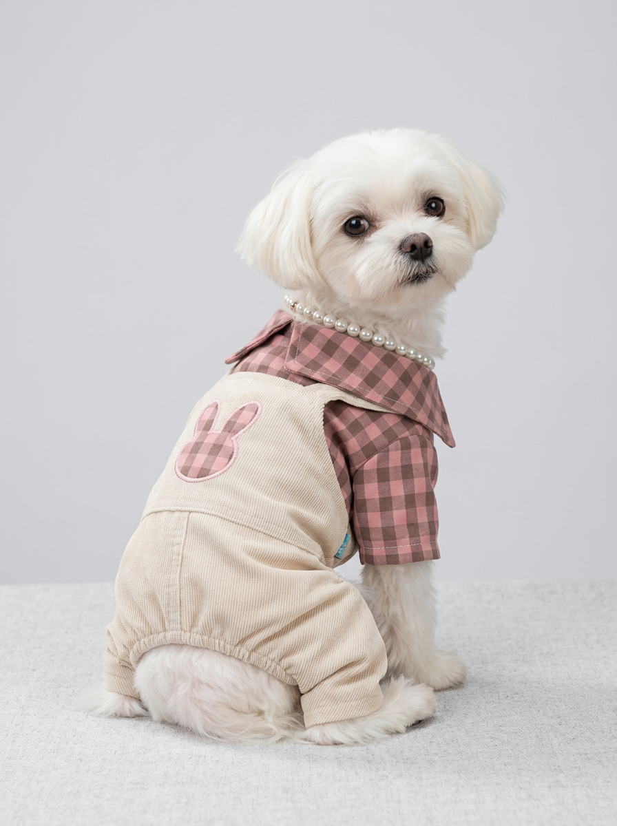 Female Dog Clothes Patch Design | Plaid Jumpsuit