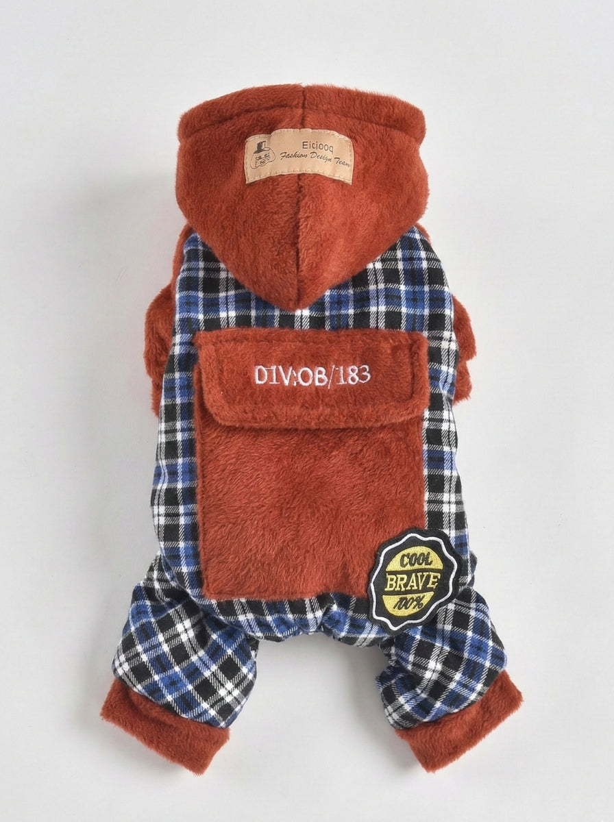 Male Dog Clothes Plaid Hoodie | Jumpsuit